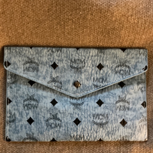 MCM Authentic Leather Envelope Clutch - Blue Vesitos - Picture 1 of 3
